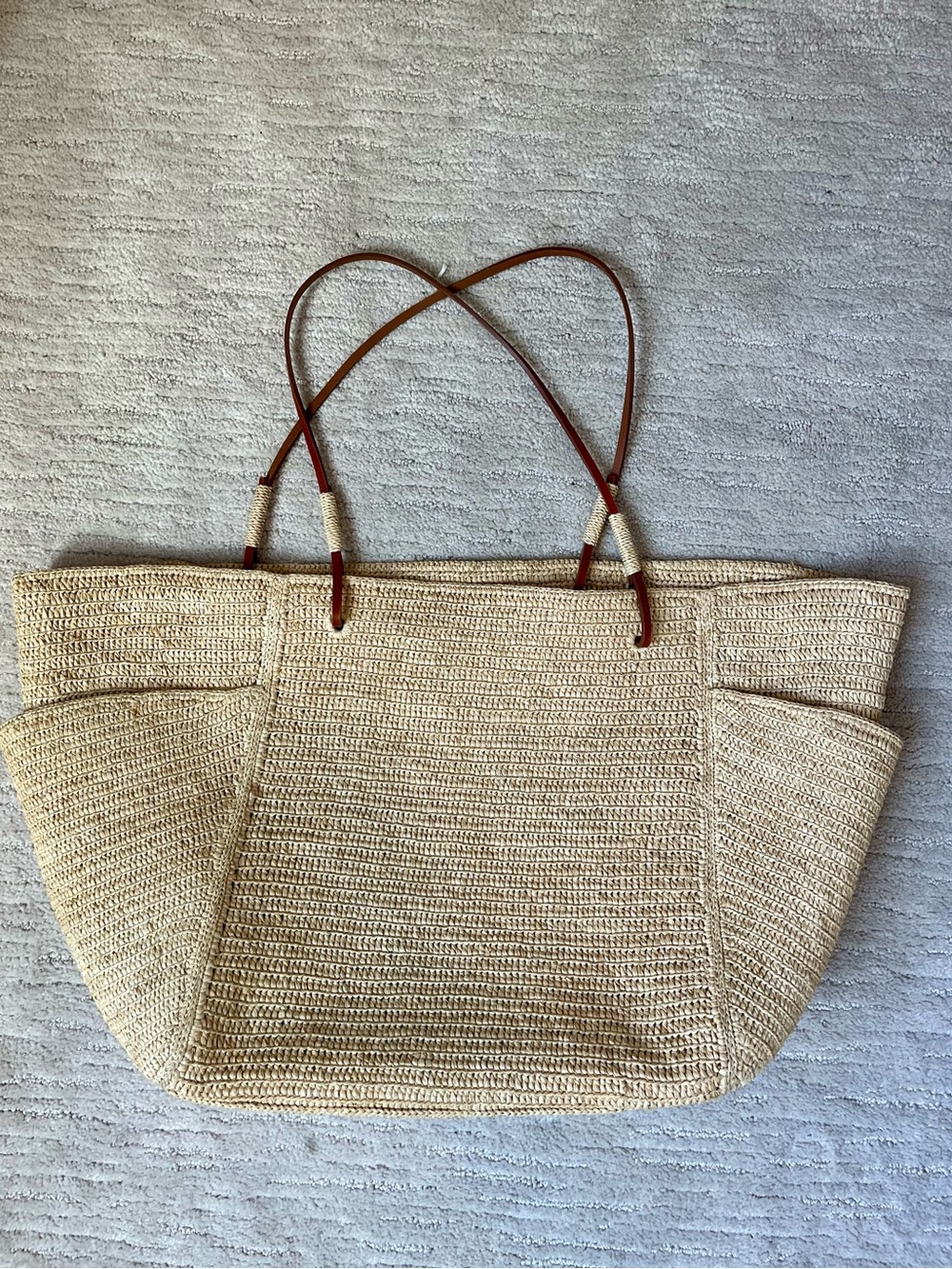 Sezane Paloma Woven Tote with Brown Leather Straps - Picture 4 of 8